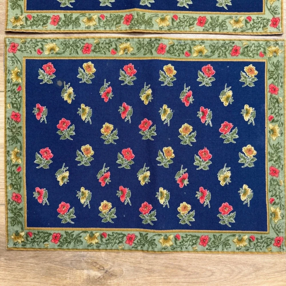 Vintage Floral Placemats Set of 4 Navy Blue Sage Green‎ Red Yellow Cottagecore